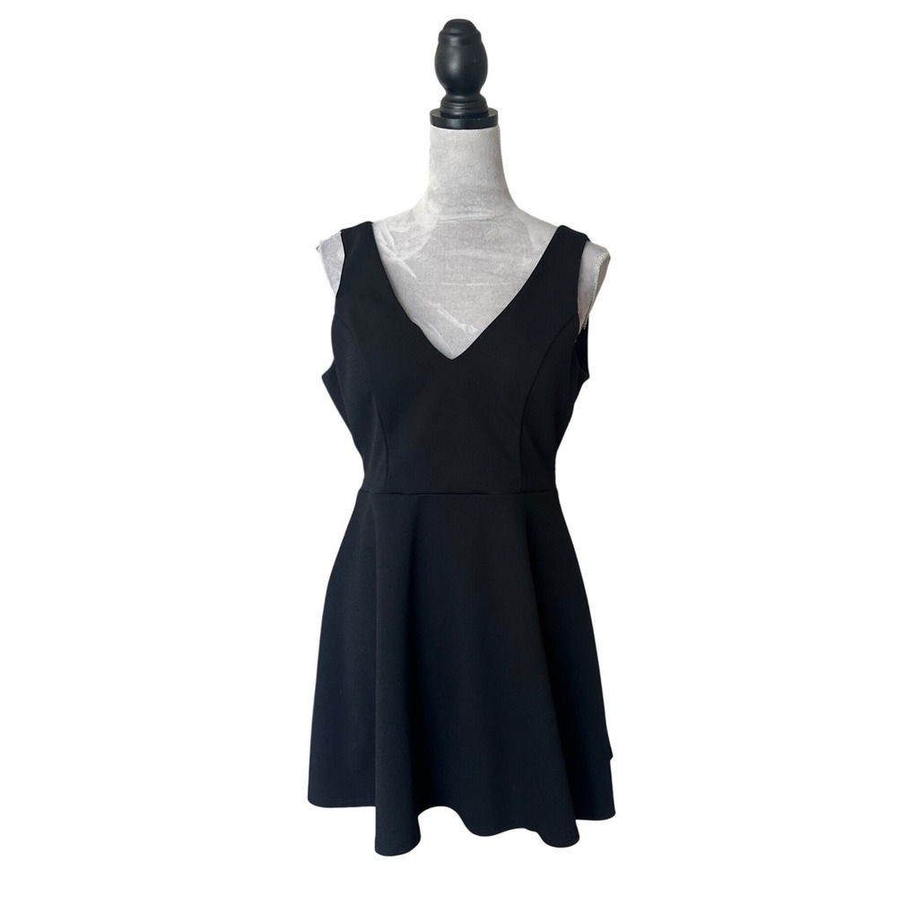 Trixxi Black V Neck Fit Flare Sleeveless Mini Dress Womens Size L